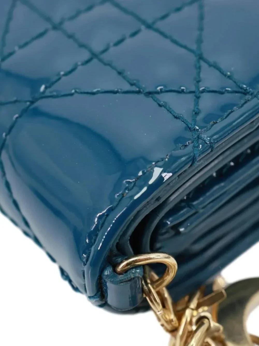 Christian Dior  Lady Dior Lotus Cannage Patent Leather Wallet Blue